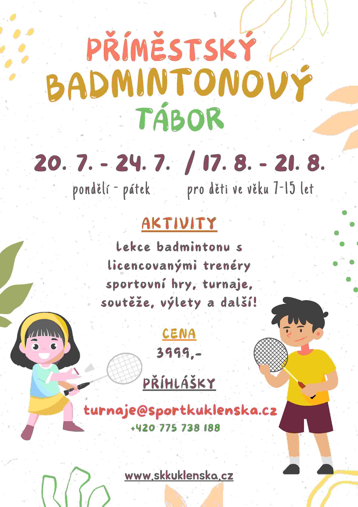 Pozvánka na příměstské badmintonové tábory SK Kuklenská v létě 2026